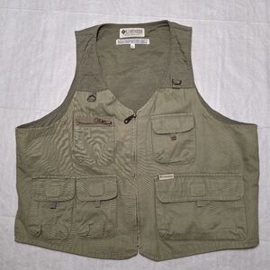 Columbia Vest Women's Lg Outdoor Cargo Utility Fishing Fossil Gorpcore Olive Grn